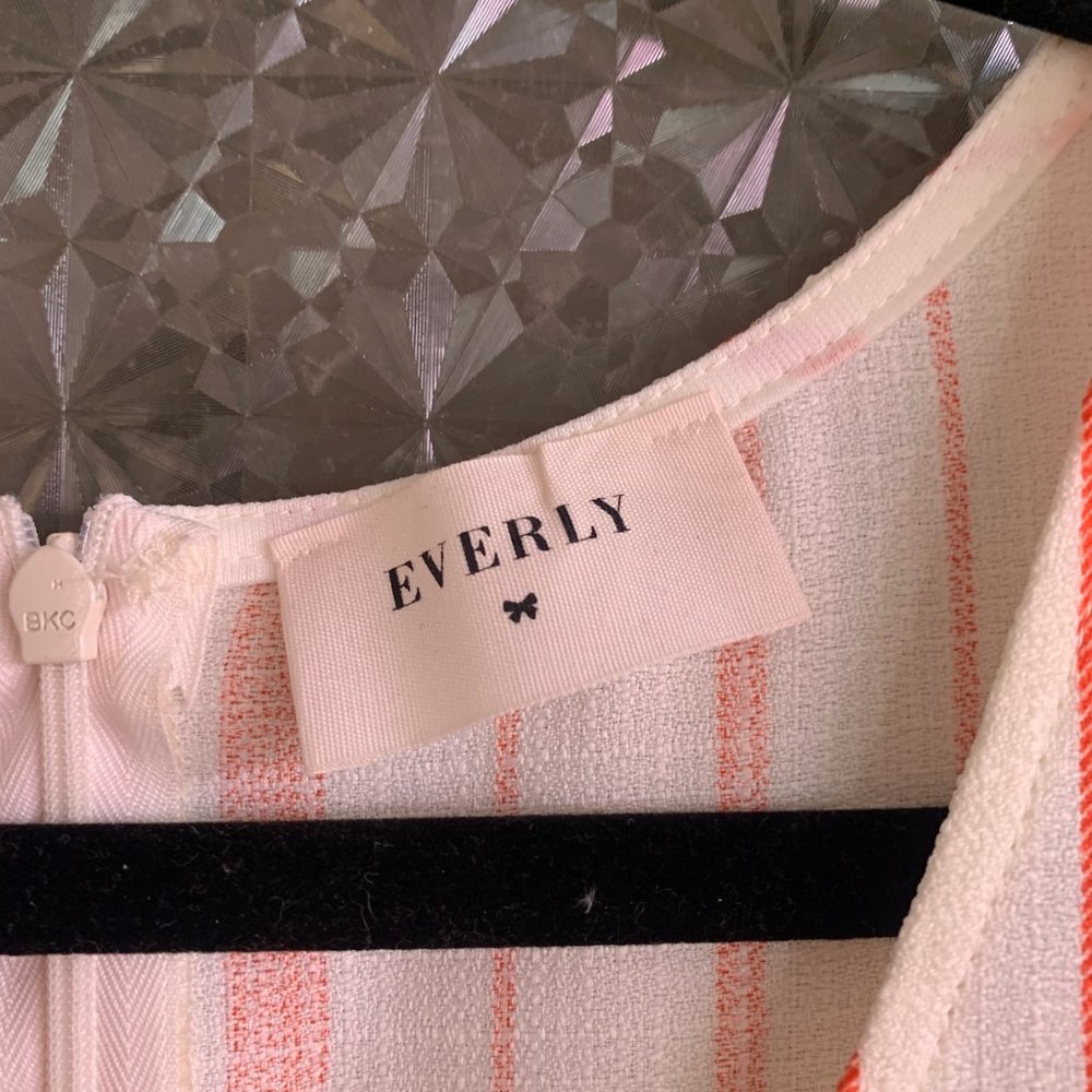 Anthropologie Everly Coral Red White Striped V Neck Sleeveless Fit & Flare Dress - Picture 3 of 6